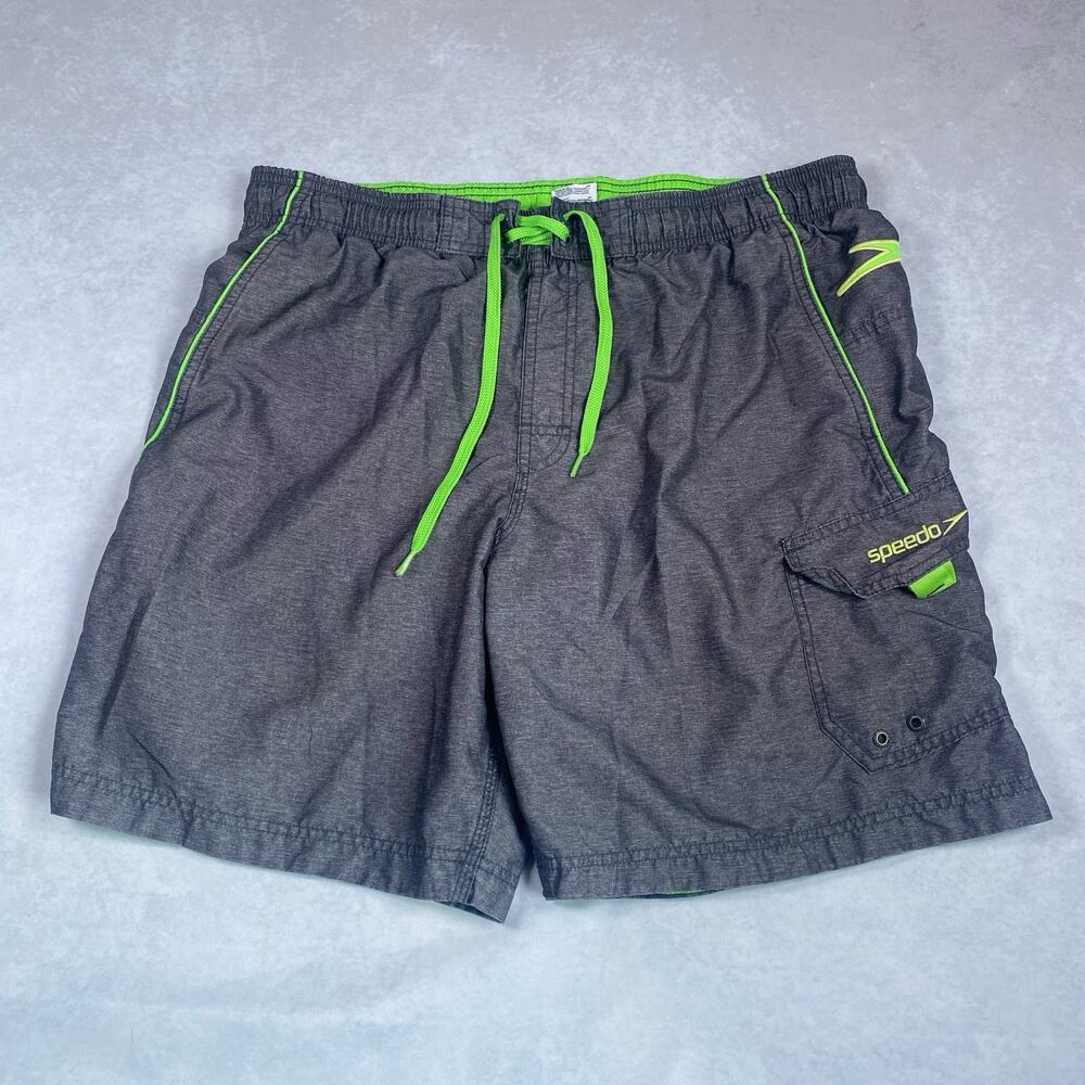 SPEEDO Mens Medium Gray Green Swim Trunks Shorts